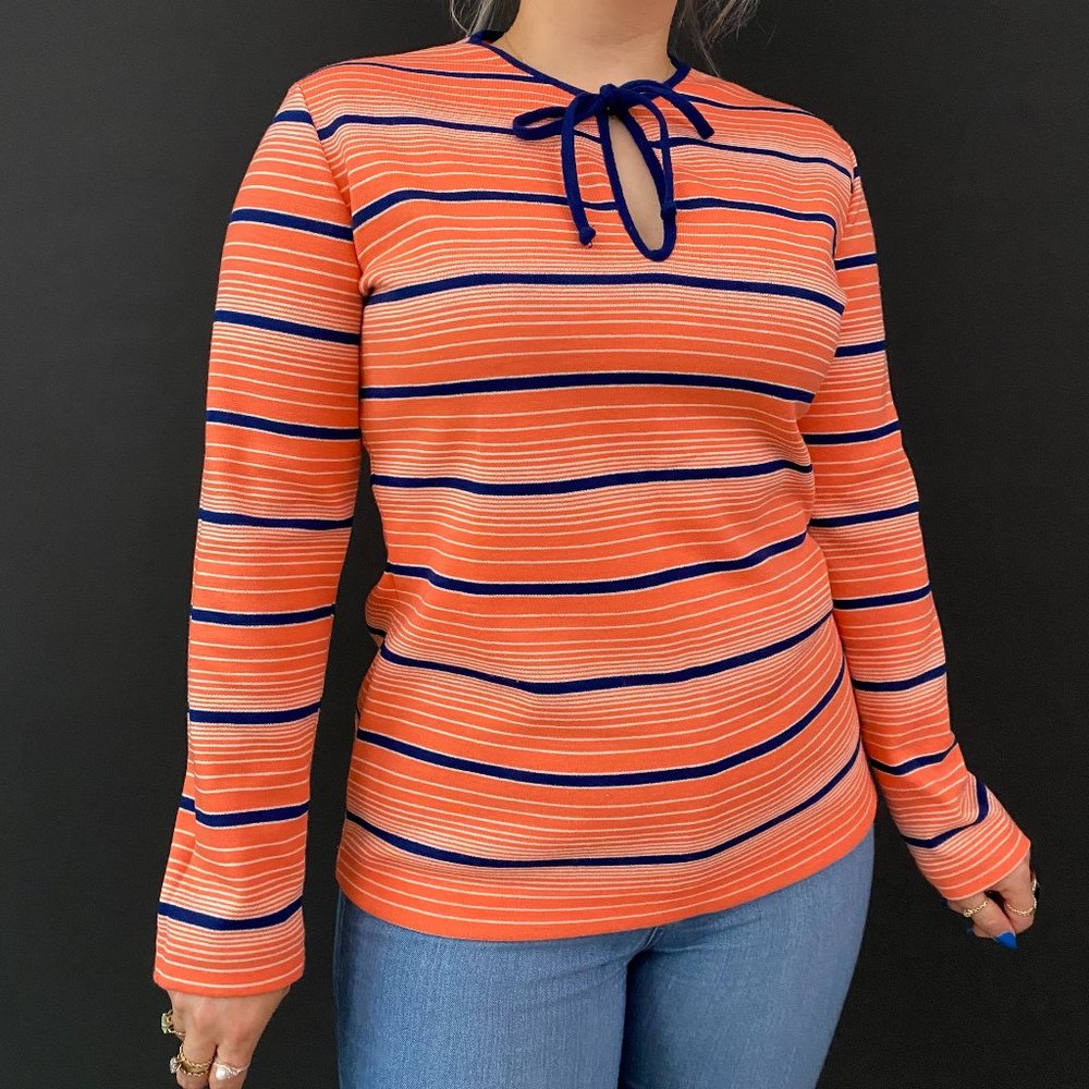 70s Striped Keyhole Long Sleeve Top